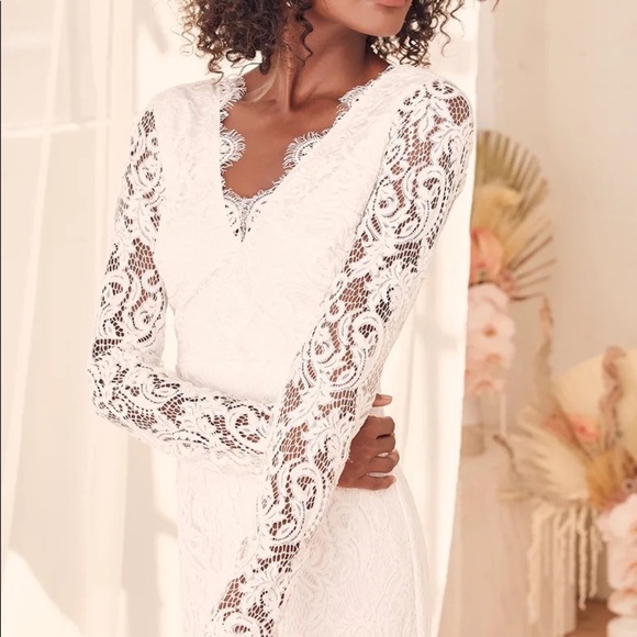 White Lace Long Sleeve Maxi Dress - Picture 3 of 5
